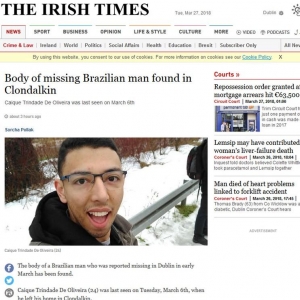 Jornal irlandês The Irish Times informou a morte de Caíque (Foto: Reprodução/Irish Times)