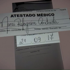 Atestado médico é do dia 21 de setembro de 2017, um dia antes do festival de música no Rio de Janeiro (Foto: Reprodução/RPC)