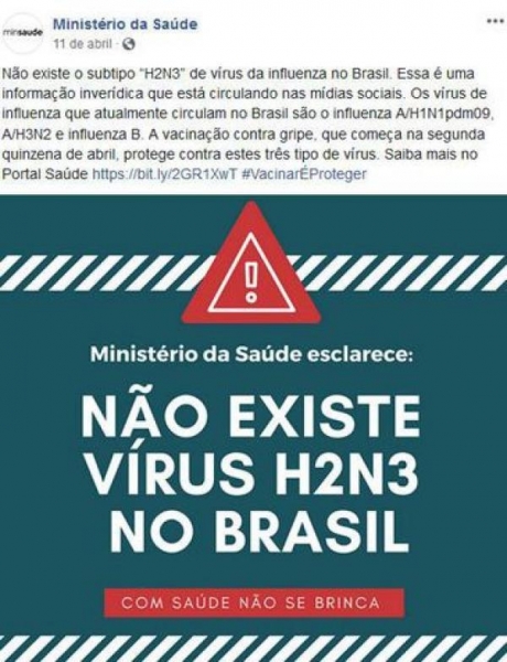 Material veiculado pelo Ministério desmentindo a circulação de vírus da gripe (Foto: Reprodução/Ministério da Saúde)