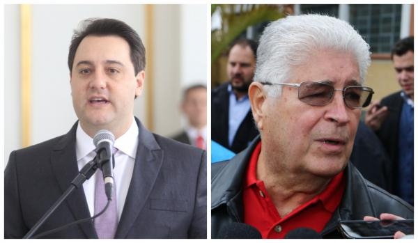 Ratinho Jr (PSD) e Requião (PT): segundo levantamento, se a eleição fosse hoje governador seria reeleito no primeiro turno (Foto: Rodrigo Felix Leal/AEN/Franklin de Freitas)