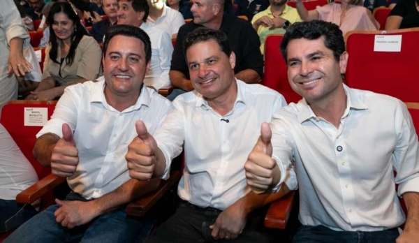 Ratinho Junior, Sandro Alex e Alexandre Curi: chapa do governador nas eleições de outubro aguarda divulgação da pesquisa Quaest. (Foto: Divulgação/Redes Sociais)